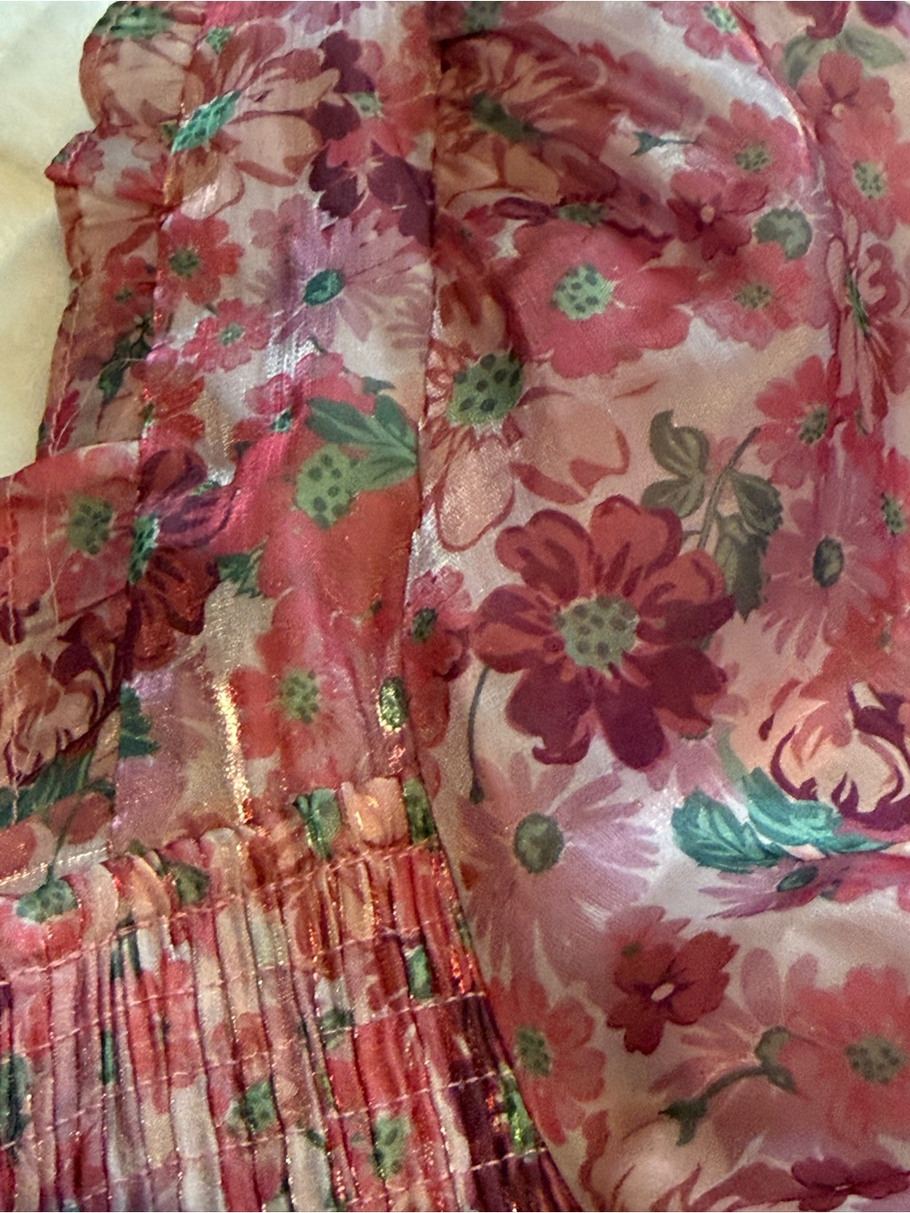 Very J Pink Floral Smocked Garden Party/Wedding/Date Square-Neck Mini Dress-EUC - Picture 11 of 11